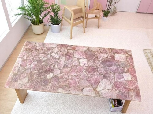 36"x24" Rectangle Pink Rose Quartz Stone Dining Table Crystal Healing Gemstones - 第 1/9 張圖片