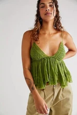 Free People FP One Carrie Top Eyelet Embroidered Smocked Tiered Straps L NWT