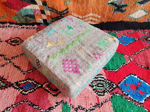 24x24 Moroccan Handmade Pouf Berber Grey Kilim Rug Floor Cushion Footstool - Picture 3 of 8
