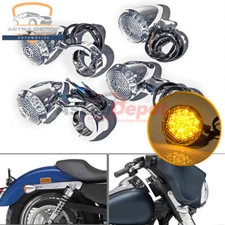 4x Front Rear Motorcycle LED Turn Signal Light 41mm Fork Clamp Chrome For Harley
