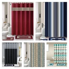 15PC SHOWER CURTAIN MATCHING FABRIC HOOKS  BATH MATS RUGS COMPLETE BATHROOM SET 