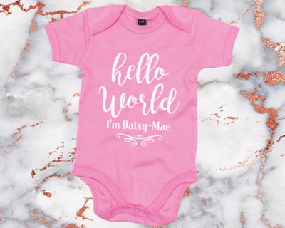 Hello World I'm ANY NAME Custom Babygrow Vest Newborn Name