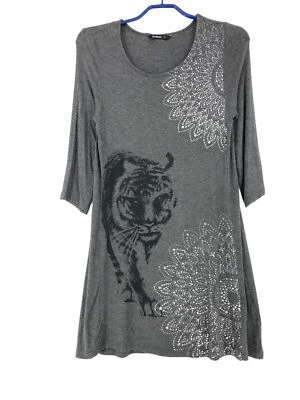 DESIGUAL Damen 3/4 Ärmel A-Linie Graues Kleid Größe M - Bild 1 von 4