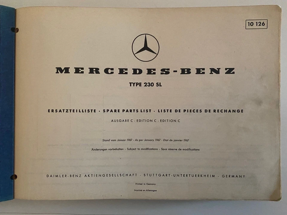 MERCEDES BENZ 230SL Liste des pièces détachés d'usine N° 10126, 546 pages - Photo 2/4