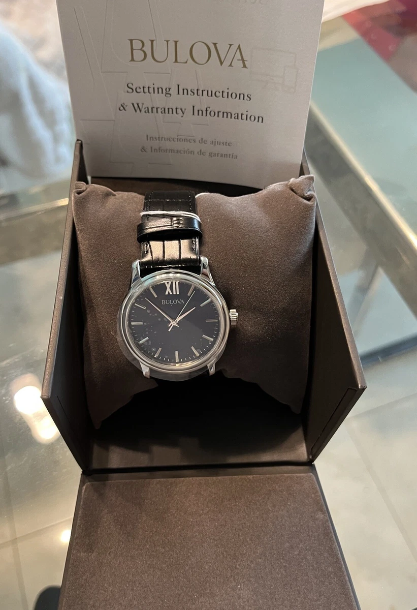 Bulova Men s Watch Classic Blue Dial Black Croco Embossed Leather New In Box