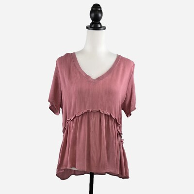 NEW Emory Park Babydoll Blouse XL V-Neck Ruffle Detail Short Sleeve