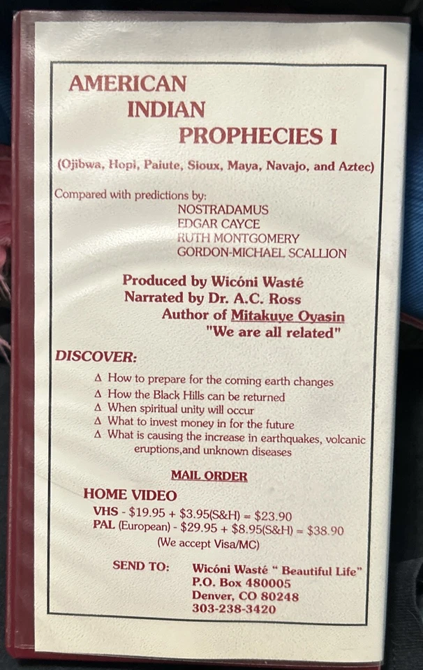 American Indian Prophecies 1  1996 Wiconi Waste VHS Weirdness Dr. A.C. Ross - Image 2 of 4