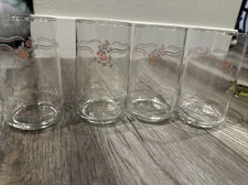 Corelle 5 ENGLISH BREAKFAST 7-oz JUICE GLASSES Rosettes PINK BLUE Ribbon