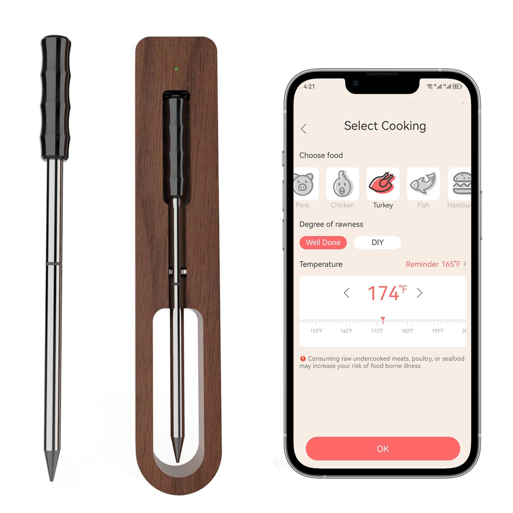 Wireless Meat Thermometer,165Ft Bluetooth Meat Thermometers for Grilling and Smo