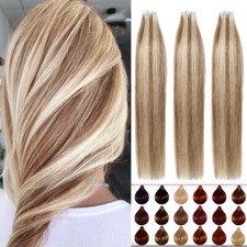 Thick 40pcs Tape In Remy Human Hair Extensions Skin Weft Highlight FULL HEAD US