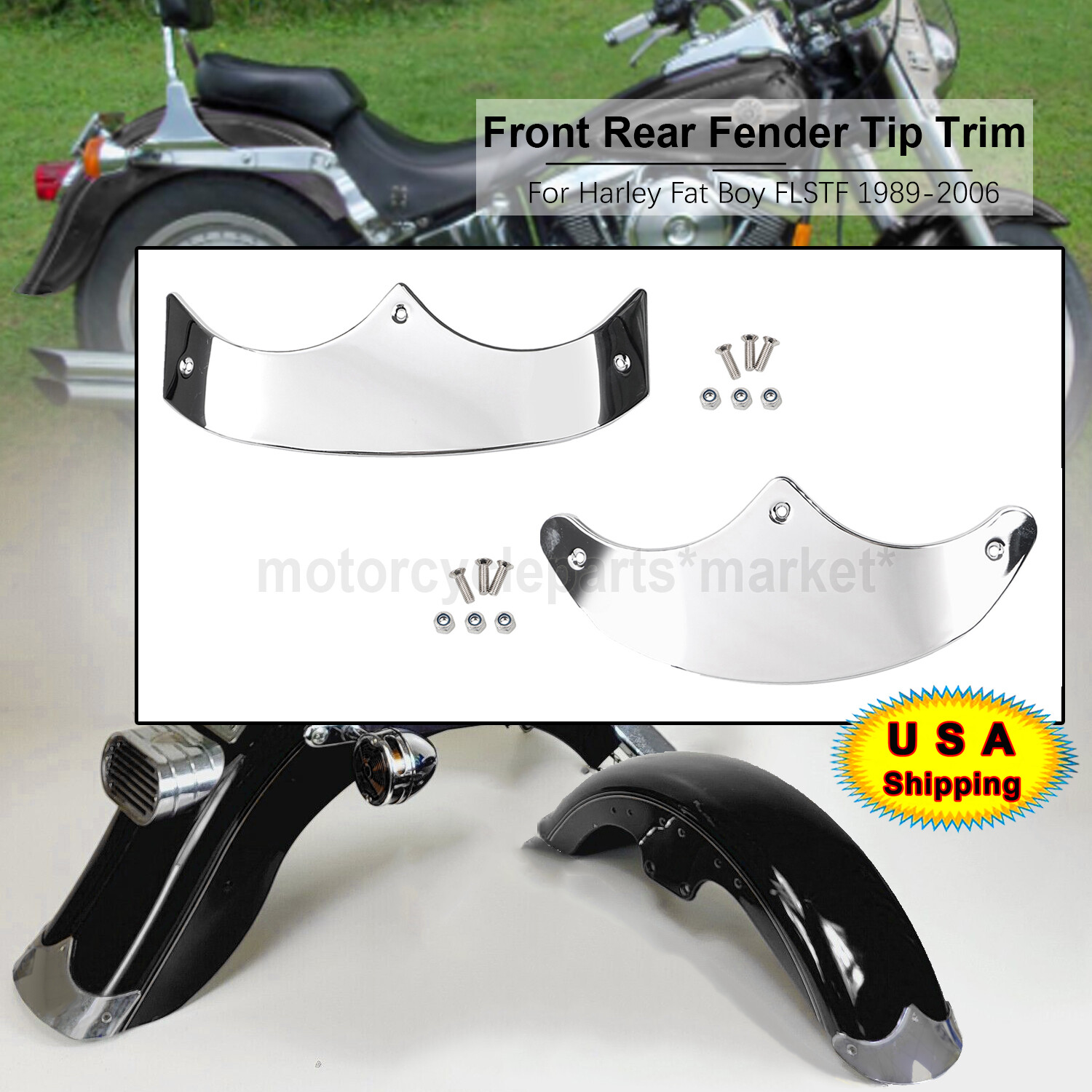 For Harley Motor Front & Rear Fender Tip Trim Fat Boy FLSTF 1989-2006 1990 2000