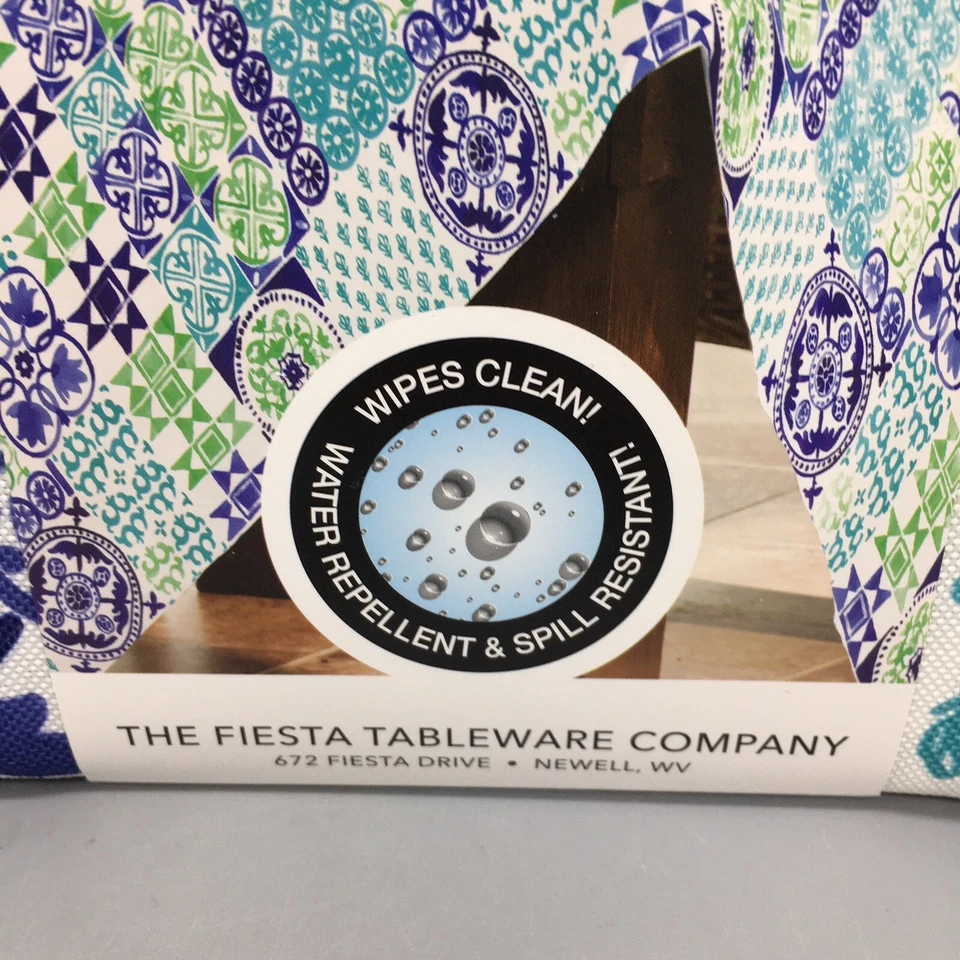 Fiesta Geometric Tablecloth Indoor Outdoor Turquoise Blue Green Summer 60x102 - Image 3 of 4