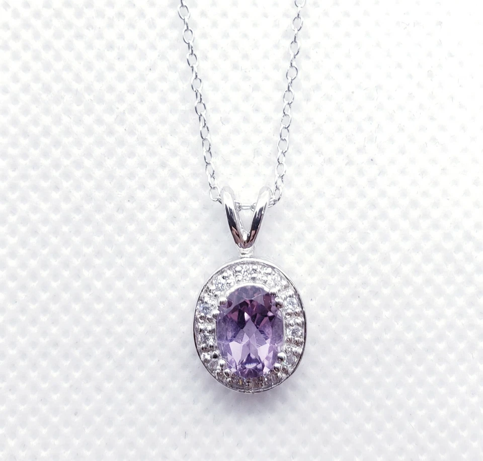 固体 925 纯银正品紫水晶和白色 CZ 耳环和吊坠套装 — 第 3/3 张图片