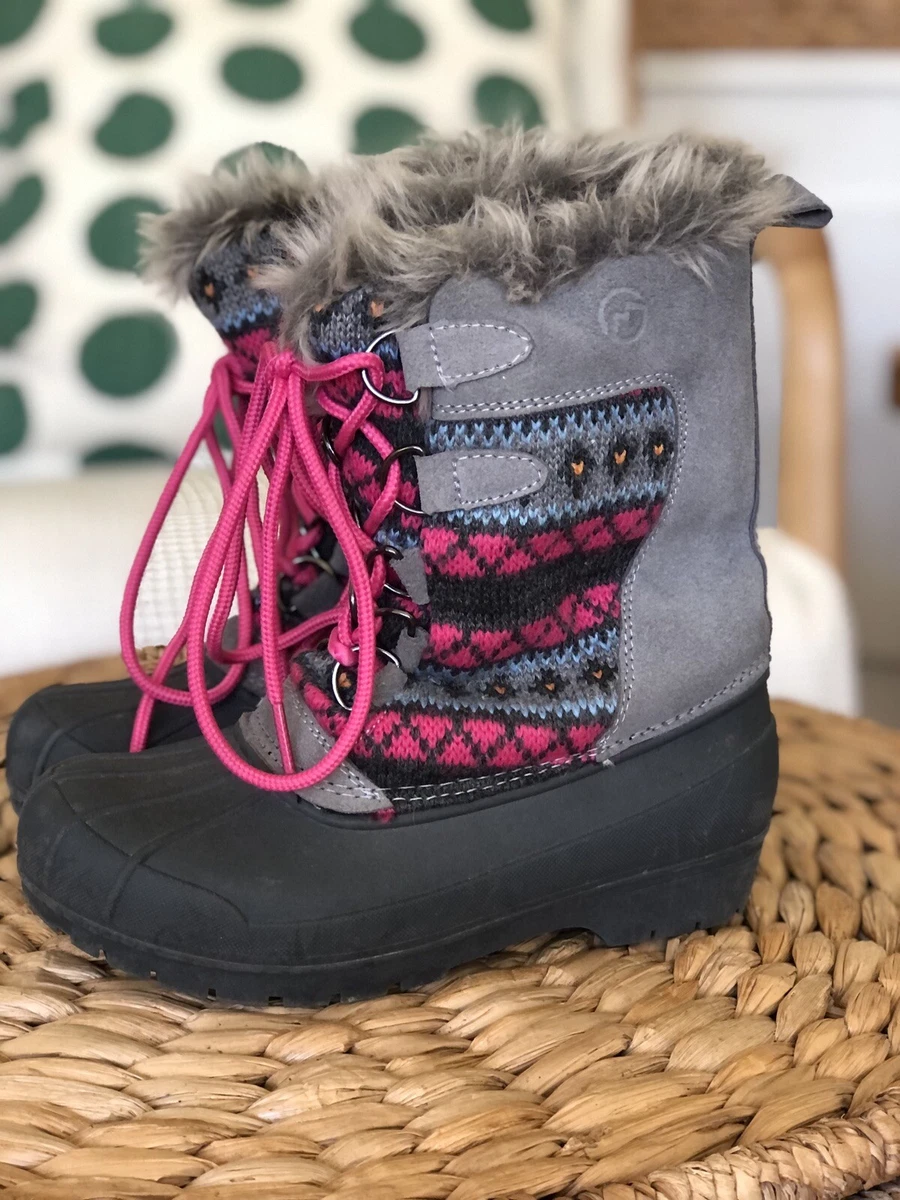 girls magellan duck boots size 2 gray pink suede eBay