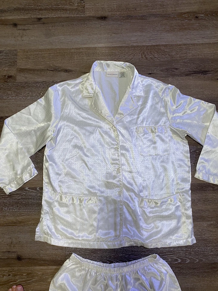 Винтажный женский пижамный набор Jaclyn Smith цвет слоновой кости размер L атласный полиэстер хлопок  - Изображение 2 из 4