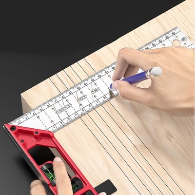 For Woodworkers 90 Degree Ruler Center Finder Dual-axis Level Positioning Tabs