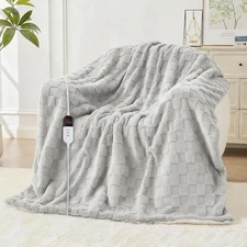 Electric Heated Blanket Full Size - 72"x84", Light Gray Checkered 