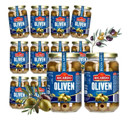 RICARDO Feinkost  grüne Oliven 12 x 340g ohne Stein - entsteint