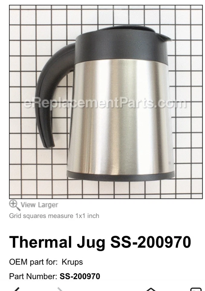 NEW KRUPS Replacement OEM Thermal Jug Coffee 10 Cup Carafe SS Stainless KT720D50 - Image 3 of 4