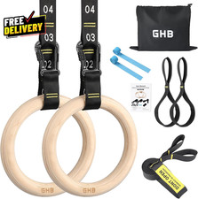 Gymnastic Rings Wooden Gym Rings 1.25" Olympic Rings Adjustable Straps Pull up R