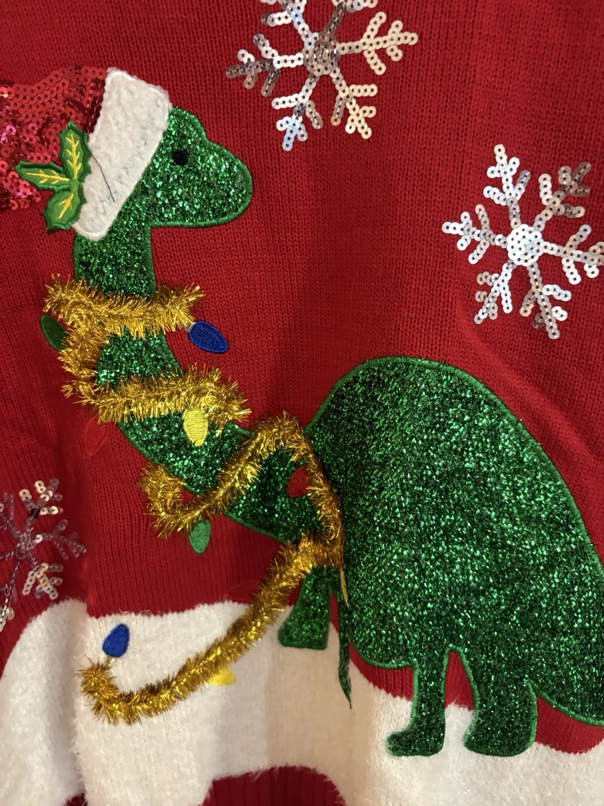 33 Degress Green Dinosaur Red Ugly Christmas Sweater Choice Size XL