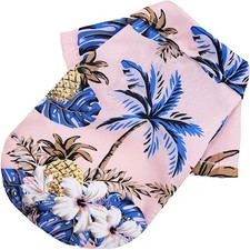 Hawaiian Style Dog Shirt Pink Palm Print Snap-Up Medium