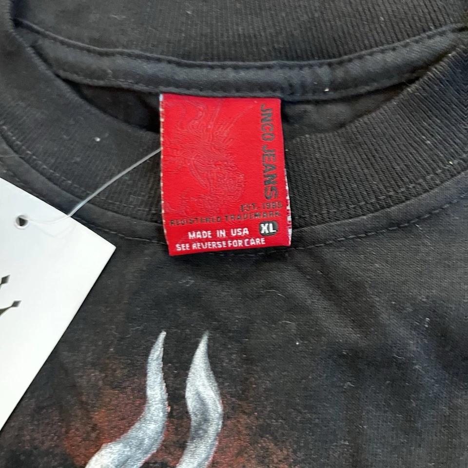 Vintage 2000s JNCO Jeans Shirt Sz XL Youth Made in USA Flaming Skull Graphic Y2K - Image 3 of 4