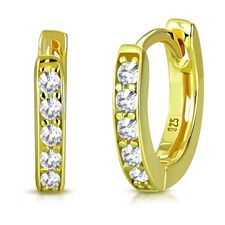 925 Sterling Silver Yellow Gold White CZ Small Girls Hoop Huggie Earrings