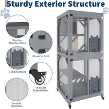 Outdoor Cat Enclosure On Wheels 68 in Window with Weatherproof Roof 4 Platforms