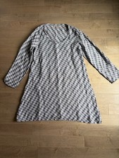Flax Grey Polka Dot Tunic Dress Long Sleeve Scoop Neck 100% Linen A-line L