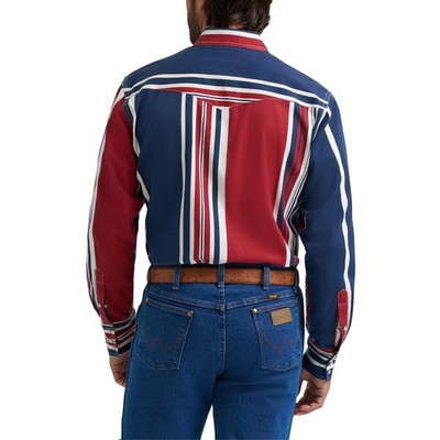 Wrangler Men's Vintage Inspired Blue Multi Stripe Snap Shirt