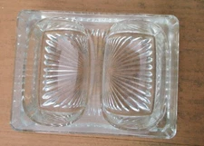 Antique Early 1900s Pressed Flint Glass Starburst Double Salt Cellars