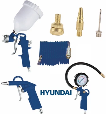 HYUNDAI KIT SET 7 UTENSILI ACCESSORI PER COMPRESSORE ARIA COMPRESSA PISTOLA GONFIAGGIO