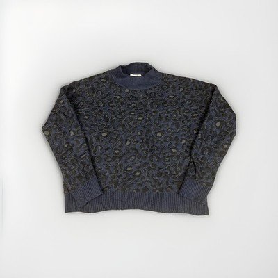 Universal Thread Damen 90er Style Leopardenmuster Strick Pullover Gr. M dunkelblau