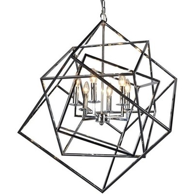 Y Decor Modern, Traditional 6-Light Square Modern Chandelier,Ope Polished Chrome