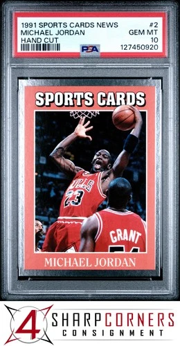 1991 ALLAN KAYE'S SPORTS CARDS NEWS MAGAZINE HAND CUT #2 MICHAEL JORDAN PSA 10