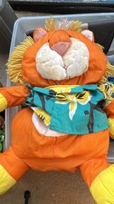 Fisher-Price Puffalump Lion Bright Orange Plush Teal Hawaiian Shirt