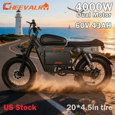 6000W Dual Motor 60V 43AH E-Motorcycle 20" Fat tire E-bike Electric Dirt Bike US