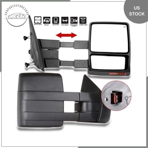 Fit for 2007-2014 F150 Side Trailer Power Heated LED Signal Towing Mirrors Pair
