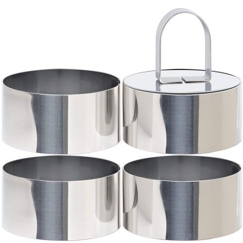 Round Cake Ring Mold, Stainless Steel 3 inch Dessert Mousse Molds with Pusher...