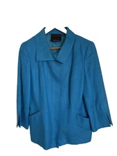 CARLISLE  Blue Tailored Fit 100% Silk Snap Closure Split Sleeve Pockets Size 8