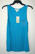 NEW MICHAEL KORS FASHION BASICS TILE BLUE, TURQUOISE TANK TOP SHIRT SIZE MEDIUM 