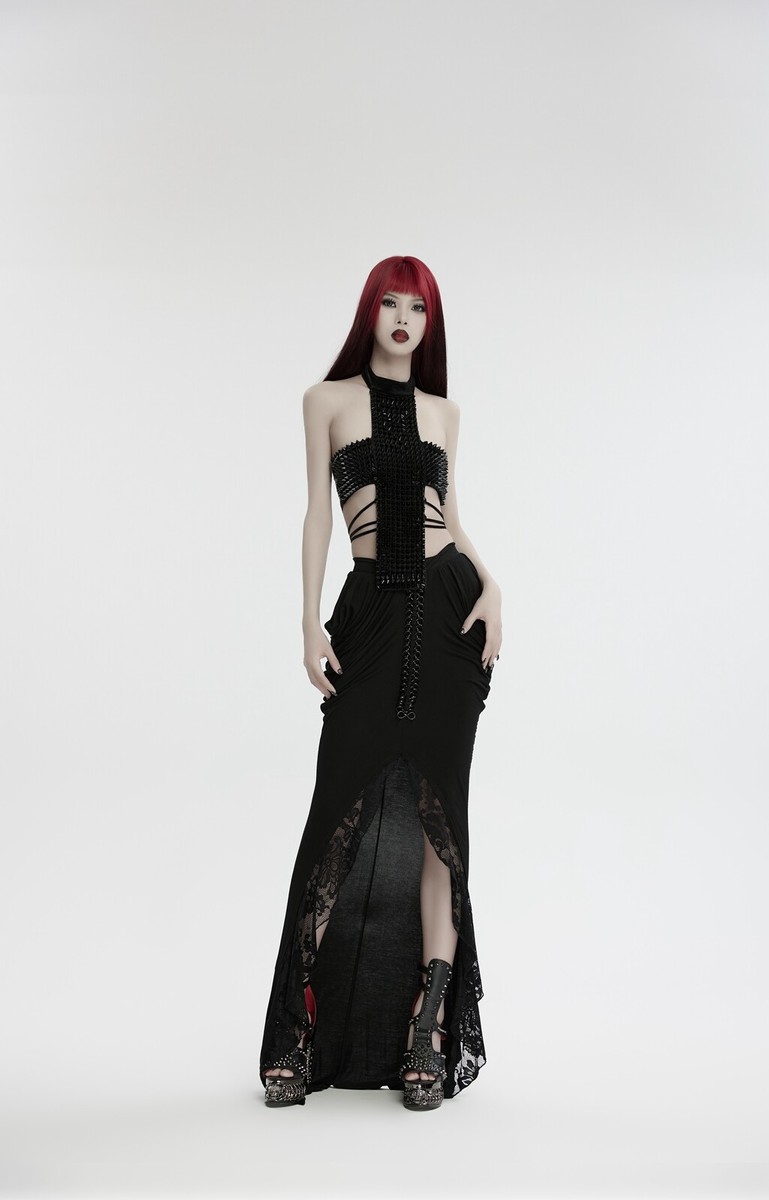 Punk Rave Women Black Gothic Punk Sexy Spiked Rivet Cross