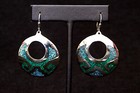 Vintage Mexico Silver Plated Costume Earrings Pair with Green Laquer - B2337 ES — photo 1