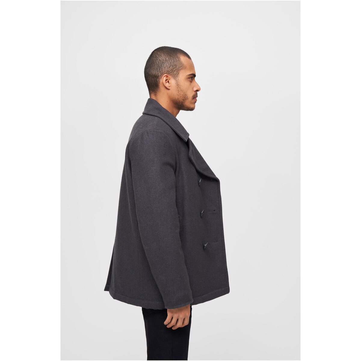 Brandit PEA Coat Marine Jacke Schwarz - Klassischer Wool Mix Mantel