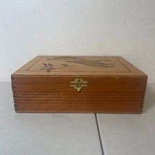VTG House of Windsor Cigar Box Wood Honduras 3 Geese Pyrography Top 9.25"x7.25"