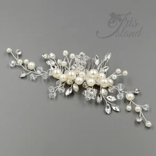 Bridal Hair Comb Crystal White Pearl Headpiece Wedding Accessories 03309 Silver