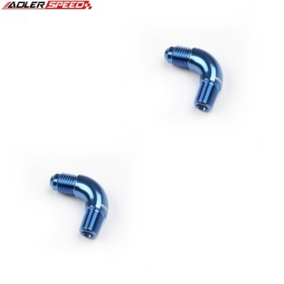US SHIP 2PCS 4AN AN-4 Male To 1/8'' NPT 90 Degree Full Flow Adapter Fitting Blue
