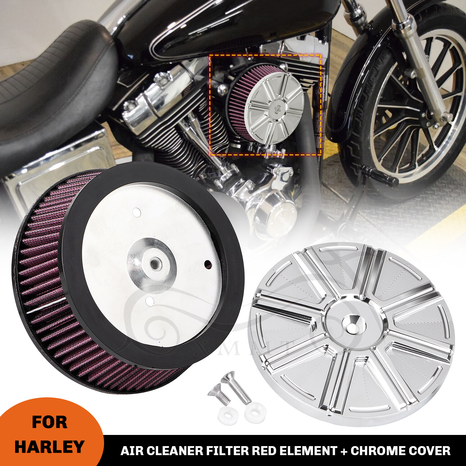 Air Cleaner Chrome Cover Red Element For Harley Dyna Electra Glide ...