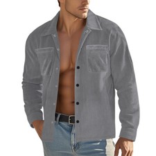 Men's Outwear Autumn Corduroy Thin Lapel Multi-pocket Casual Long Sleeved Shirts